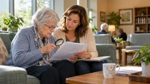 Woman and daughter reviewing a clinic note together