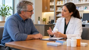 Adult meeting pharmacist for a medication review